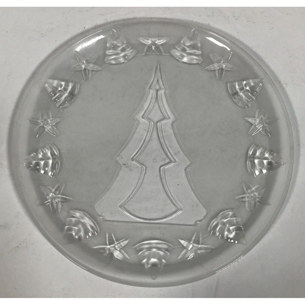 Frosted Glass Christmas Tree 10.75 Inch Holiday Serving Plate 24% Lead Crystal